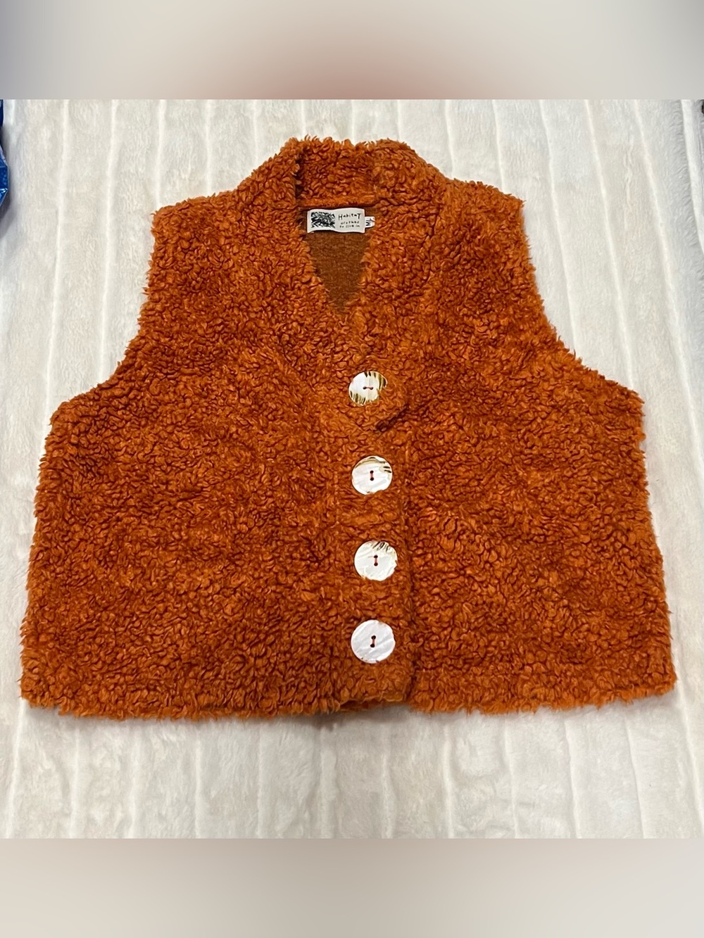 Habitat Clothes to Live In Fuzzy Sweater Vest Medium/Large Big Button Sleeveless